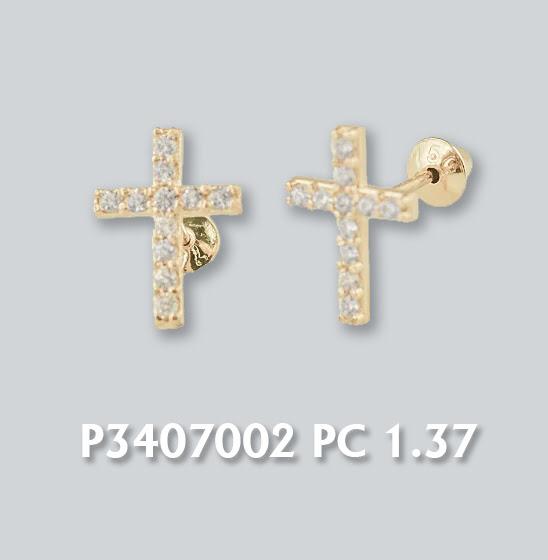 18K GOLD EARRING CROSS STEADED ZIRCONIA AND BRAZILIAN GOLD