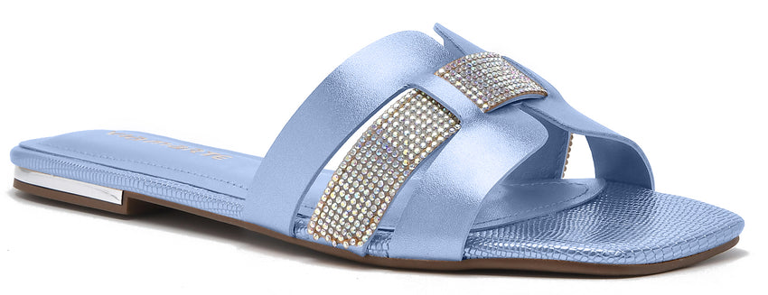 FLAT SANDALS SLIP ON METALLIC BLUE VIA MARTE