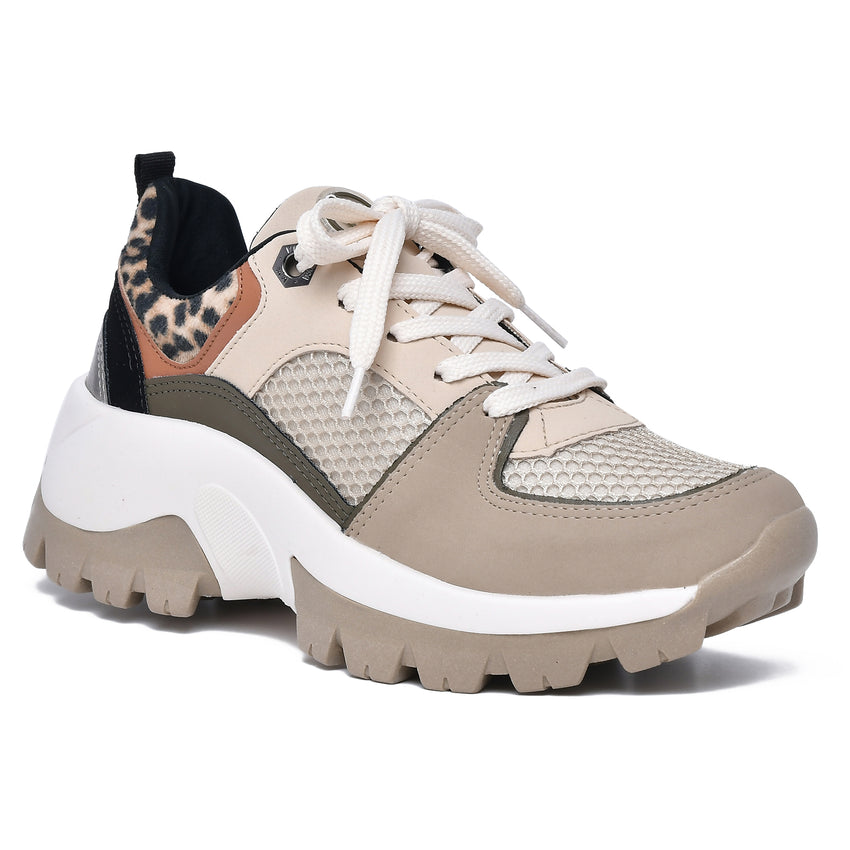 TENNIS SHOES WEDGES SNEAKER WHITE CREAM ANIMAL PRINT VIA MARTE