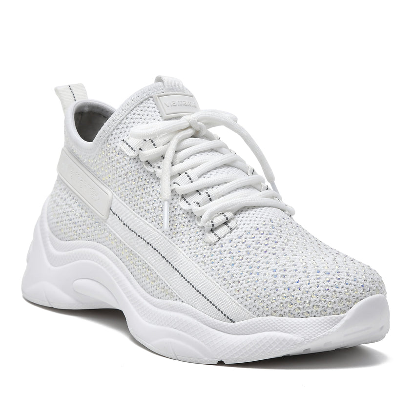 WOMAN TENNIS SHOES WEDGES SNEAKER KNIT LUX WHITE VIA MARTE