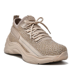 WOMAN TENNIS SHOES WEDGES SNEAKER KNIT LUX CREAM VIA MARTE