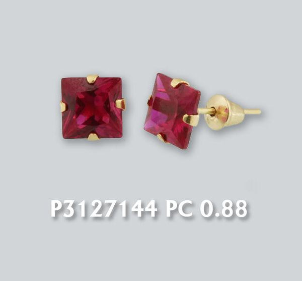 18K GOLD EARRING RED ZIRCONIA AND BRAZILIAN GOLD