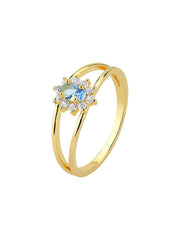 18K GOLD PLATED BLUE/WHITE ZIRCONI RING 19