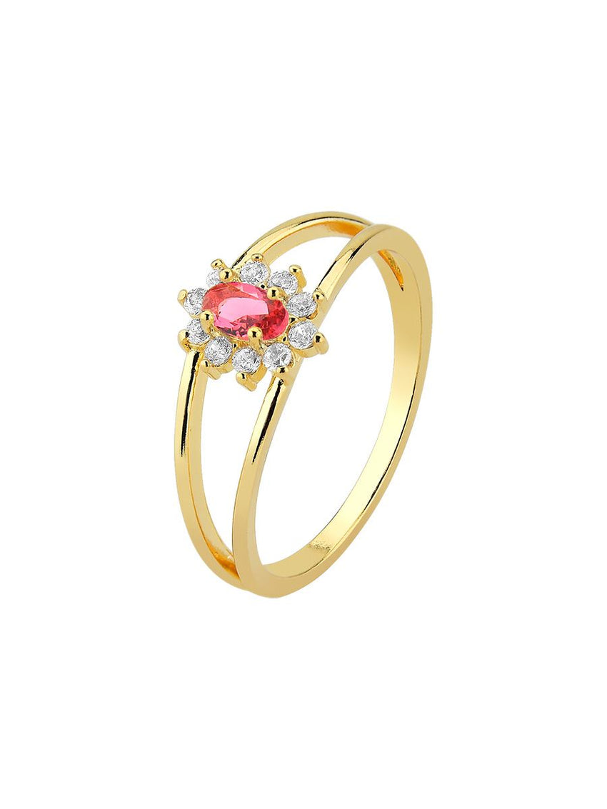 18K GOLD PLATED RED/WHITE ZIRCONI RING 15