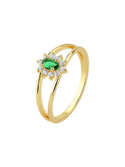 18K GOLD PLATED GREEN/WHITE ZIRCONI RING 19