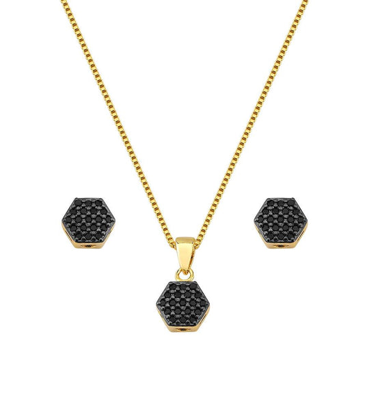 18K GOLD PLATED NECKLACE AND EARRING SET STONE ZIRCONI BLACK