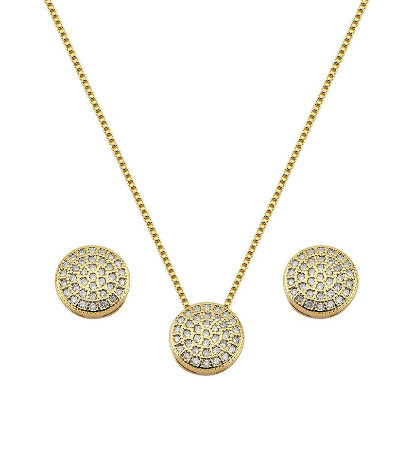 18K GOLD PLATED NECKLACE AND EARRING SET ROUND STONE ZIRCONI