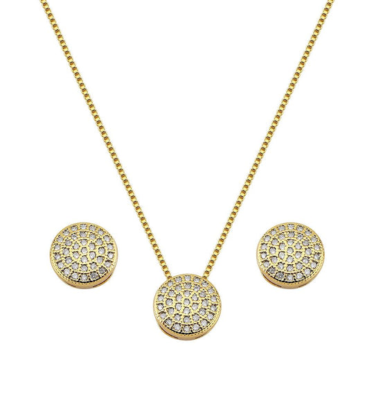 18K GOLD PLATED NECKLACE AND EARRING SET ROUND STONE ZIRCONI