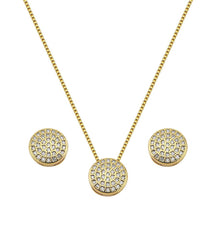 18K GOLD PLATED NECKLACE AND EARRING SET ROUND STONE ZIRCONI