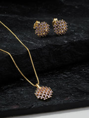 18K GOLD PLATED NECKLACE AND EARRING SET ROUND STONE ZIRCONI