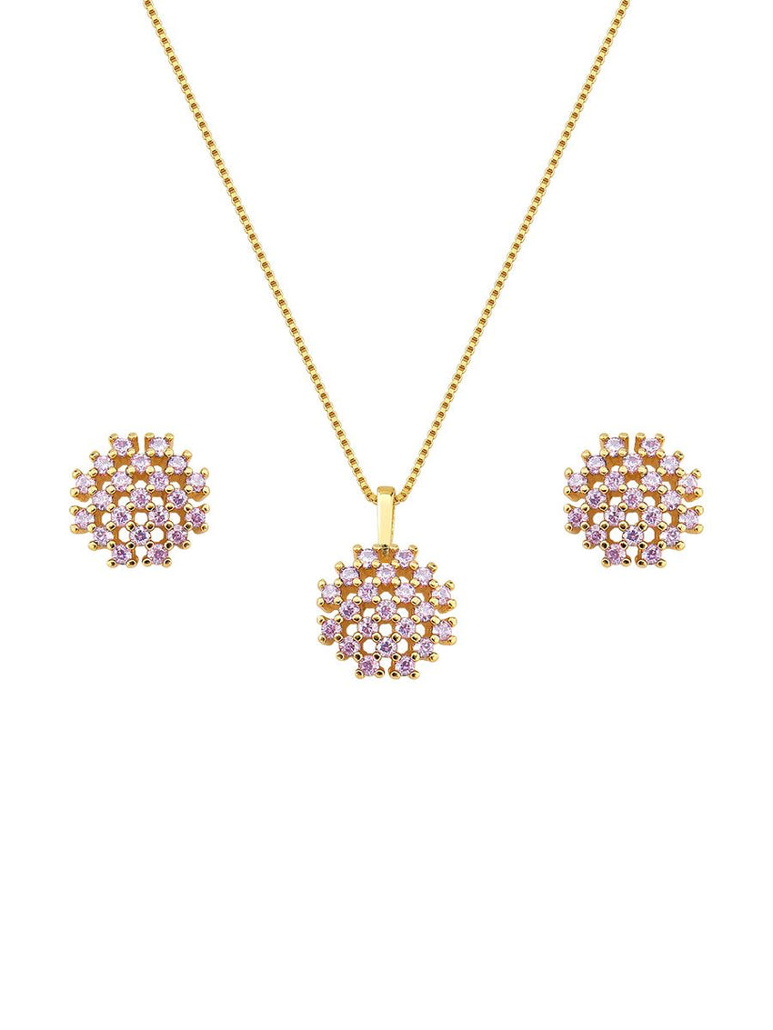 18K GOLD PLATED NECKLACE AND EARRING SET ROUND STONE ZIRCONI