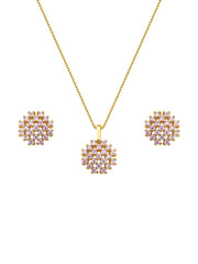 18K GOLD PLATED NECKLACE AND EARRING SET ROUND STONE ZIRCONI