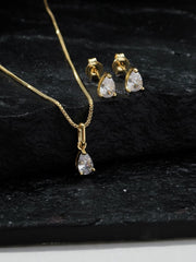 18K GOLD PLATED NECKLACE AND EARRING SET STONE ZIRCONI