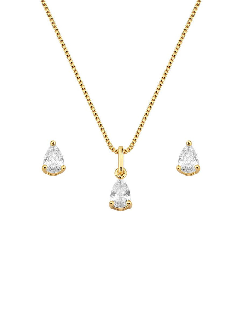 18K GOLD PLATED NECKLACE AND EARRING SET STONE ZIRCONI