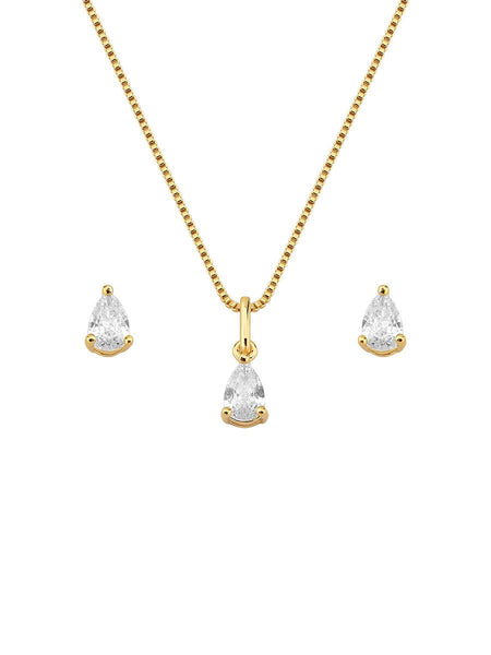 18K GOLD PLATED NECKLACE AND EARRING SET STONE ZIRCONI