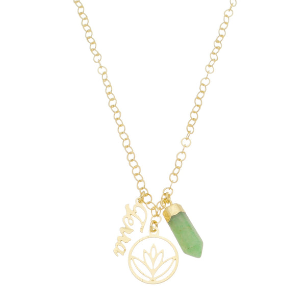 18K GOLD PLATED NECKLACE  GREEN STONE 3 PENDANT