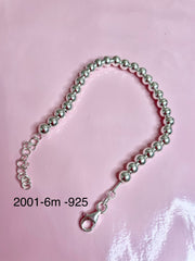 925 Silver -Round Beads Rope Bracelet Dainty - 6mm