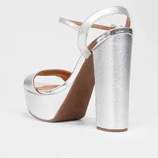 PLATFORM SANDALS HIGH HEEL SILVER METALLIC VIZZANO