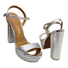 PLATFORM SANDALS HIGH HEEL SILVER METALLIC VIZZANO